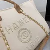 العلامة التجارية الفاخرة الكلاسيكية CH Beach Bags Canvas Pearl Peening Bag Designer التسوق المحمول سعة كبيرة حقيبة اليد حقائب اليد العلامات على حقيبة الظهر Ladies Satchel Z6HM