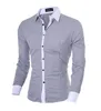 Nova Primavera Dos Homens Marca de Slim Fit Vestido Camisa Masculina Mangas Companidasカジュアルメンズシャツ