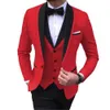 Klassisk vinröd bröllop smoking mens mens kostymer anpassade brudgummen slit Slim Fit Three Piece Jackor Vest Pants Man Blazer Business Prom Party Dinner