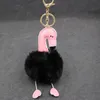 Keychains Simulación Rex Fur Pink Flamingo Key Chain - Bolsa Bolso Purse Charm anillo de oro Fluffy Ball Fashion Gift