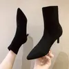 Laarzen winter veer enkel sexy sokken breien stretch hoge hakken voor vrouwen mode schoenen laarsjes vrouwelijk plus maat