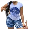 2022 Tracksuits Plus Size 5xl Tvådelat uppsättning för kvinnor Tracksuit Lips Kort ärm Top Leopard Shorts Sweat Suit 2 PCS Outfits Matching Set