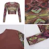 Rockmore Fairy Grunge Long Sleeve T-shirt Women Vintage Knitted Crop Top Tee Autumn Korean Tie Dye Print E Girl T Shirt 90s 220402