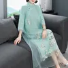 Abiti casual primaverili da donna da donna ricamo femmina in stile cinese vestito cheongsam long verde sciolto 4xl per la donna