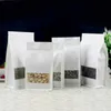 100pcs 3D Thick Stand up White Paper Window Packaging Bag Resealable Ground Coffee Beans Seeds Snack Tea Cereals Wedding Party Gifts Heat Sealing Storage Pouches