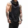 Varumärke kläder kroppsbyggande muskel killar fitness herrar gym hooded tank top väst stränger sportkläder bomull ärmlös skjorta hoodie 210319