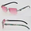New Model Micro-paved Diamond Sunglasses Original Luxury Seashell Inside Black Buffalo Horn Rimless for Women Sun Glasses 18K Gold Male Female Cat eye Glasses Size 57
