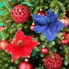 Décorations de Noël Fleurs dorées artificielles Giltter Argent Faux avec clip Ornements d'arbre de Noël DIY Décoration de fête de mariage à la maisonNoël