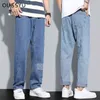 Oussyu jeans new Fashion Lose Straight Casual Wide Bink Job Bants Trendy Cowboy Mans Streetwear Корейские брюки хип -хопа J220629