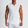 Plain Cotton Vneck Fitness Tank Top Men Summer Muscle Vest Gym Clothing Bodybuilding Sleeveless Shirt Workout Sports Singlets 220615