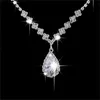 Vattendroppe Rhinestone Long Pendant Full Crystal Silver Plated Necklace Earrings Elegant Bridal Wedding Jewelry Set 1215 E3
