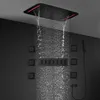 Bathroom Luxury Large 6 Functions LED Shower Set Waterfall Rainfall Showerhead System Thermostatic Black Faucets Massage Body Jet