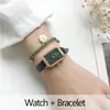 Wristwatches Women's Fashion Green Watches Simple Rectangle Ladies Quartz Drop 2022 Ulzzang Brand Leather ClockWristwatchesWristw