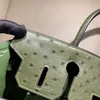 25 cm varumärke tote ostirch handväska lyxhandväska riktig struts läder helt handgjorda sömmar olivgrön fuchsia craie färger grossistpris snabb leverans