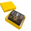 Cowhide Three Folding Wallets Double Letter Designer Money Clips Metal Letters Buckle Short Portes with Box