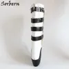 Sorbern BDSM Балетные сапоги Женщины Платформа Coof Heelless Black White Matte Big 18 см 10 ключей Blockable Beginner Балет для балета