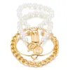 Charm Bracelets Vintage Multi-layer Punk Curb Cuban Chain Set For Women Miami Boho Thick Gold Color Bangles Jewelry Kent22