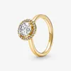 2022 Novo anel de jóias da moda S925 Coleção atemporal de prata brilhante anel de halo redondo ouro Gold Diamond Ladies Rings Girls Gifts 161234C01