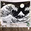 Sepyue – tapisserie ondulée Kanagawa, grand tapis mural ondulé avec soleil, noir et blanc, pour chambre, impression artistique, J220804