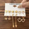 6 paires femmes Vintage métal balancent coeur diamant boucles d'oreilles ensemble créatif Simple boucles d'oreilles goutte bijoux