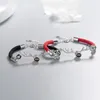 Gliederkette 925 Silber Damen Armband Rot Schwarz Hirschhorn Perlen Größenverstellbar Schmuck Mädchen Dame Geburtstagsgeschenk Kent22