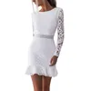 Women Hollow Out White Lace Dress Spring O-Neck Long Sleeve Backless Sexy Bodycon Sheath Evening es Lady Party Summer Autumn W220421