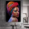 Sexig svart naken afrikansk kvinna röda läppar duk målar cuadros affischer och skriver skandinavisk väggkonst bild för vardagsrum