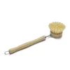 Kitchen Bamboo Sisal Dishwashing Brushes Tools Wooden Long Handle Dish Scrubber For Dishes Pot Pans