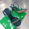 Fashion-high-heeled For Women to Wear Massage Finger Pressing Plate Chain Golden Ball ensidig bälte tunn klackade sandaler