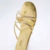 Pantoufle Nouveau Style Ladie Chaussure Or Strappy Fond Plat Mode Sandale Lady Flip Flop Talon Bas 220622