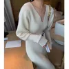 2022 styl francuski długi sweter sukienka dziewiarska sukienka solidna damska jesień i zima nosić minimalizm Dress 220317