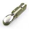 خضراء قابلة للطي خضراء محمولة من الفولاذ المقاوم للصدأ التخييم النزهة سكين سكين شوكة ملعقة فتحة أدوات المائدة أدوات المائدة