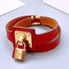 Bracelet en cuir véritable pour femmes, bijoux de marque de haute qualité, pendentif avec serrure, double tour, 4508996