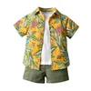 의류 세트 아기 소년 옷 0-5 세 여름 짧은 슬리브 반바지 정장 인쇄 셔츠 캐주얼 2 피스 정장