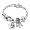 Ensemble de bracelets de perles en argent sterling de luxe Amour Coeur Plume Accessoire de mode Pendentif Montage original Pandora Bracelet Bijoux Charme Cadeau pour femme 16-21cm