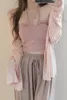 Dwuczęściowe spodnie damskie bluzka camis 3 set panie koreański różowy kantar czysty pożądanie wiatr długowy rękaw swobodny luźne kobiety Summer Suitwom