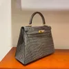 25cmShulder Bag marka mini torebka luksusowa torebka prawdziwa Shinny Crocodile w pełni ręcznie robiony szwy brązowy szary kolor