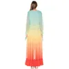 Damen Sommer Böhmischen Kleid Druck Gradient Elegante Maxi Patchwork Regenbogen Farbe Party Rüschen Sweet Vestidos 220418