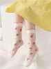 足首のストッキングの上に漫画フラワーフルーツソリッドホワイトストライプ夏の薄い透明なフリルショートチューブレース靴下女の子ベイビーJ220621