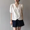 القمصان البلوزات النسائية Hzirip 2022 White French V-Neck Plus Tops Sould Sould Slevish Suples Femme Streetwear Summer All Match Casual