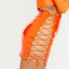 Omsj sexig klubb kvinnlig mini penna kjol kvinnor hög midja spets upp neon grön orange solid bodycon hollow out bandage kjolar 220317