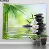 Zen Spa Bloemt Tapijt Wall Hangende Decor Lotus Bamboo Stengels Stenen Garden Landschap Woonkamer Achtergrond Doekdekens J220804