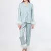 Kvinnors päls faux lady pyjamas 2 bitar set med osrich fjäder trimning manschetter avtagbar avtagbar päls sommarfjäder 2022 Nighclotheswom