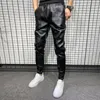 Winter Thick Warm PU Leather Pants Men Clothing Simple Big Pocket Windproof Casual Motorcycle Trousers Black Plus Size 220720