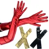 Seksi streç patent deri sıska uzun eldiven parlak metalik eldivenler punk rock hip hop caz dansı glovescosplay aksesuar 52cm 42cm 22cm