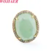 Natural Stone Quartz Ring Facted Egg-Shape CZ Zircon Rhinestone Rings Open Adjustable Jewelry Gift BO928