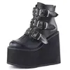 Stövlar 2022 Vinterspänne Ankel Kvinnor Punk Kvinna Platform Wedges High Heels Pu Botas Mujer Femininas