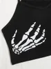 Gothic Black Skeleton Hand Print Cami Crop Top Women Summer Y2K Clothes Graphic Street Style Spaghetti Strap Tanks Tee Shirt 220607