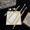 New Titanium Steel D Letters Cuban Necklace Women Luxury Pearl Earrings Thick chain Bracelet open Ring323z