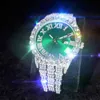 MISSFOX Green Roman dial men's watch Romantic Stainls steel watch man blingling white gold water ristant Quartz watch men